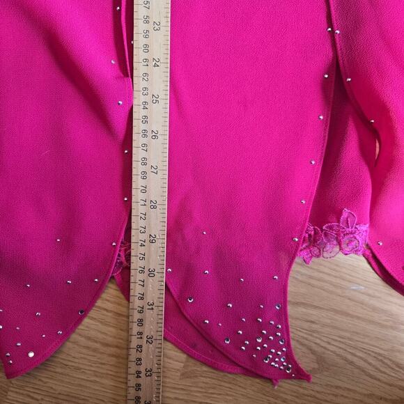 90s Y2K Scassi Pink Petal Hem Midi Skirt L Rhinestone Embroidered Fairy Festival - Picture 10 of 10